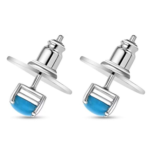 Sleeping Beauty Turquoise Solitaire Sterling Silver Stud Earrings - Picture 2 of 6